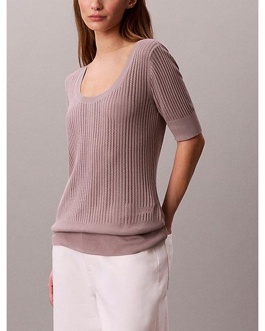 Calvin Klein Multicolor Fine Gauge Viscose Pointelle Top