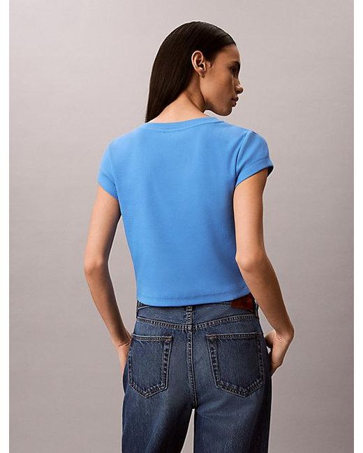 Calvin Klein Blue Jeans Ribbed Cotton V Neck T-Shirt