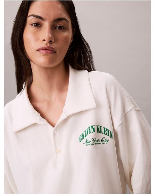 Calvin Klein Natural Logo Cotton Jersey Polo Sweatshirt