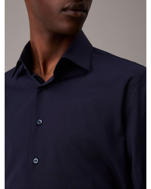Calvin Klein Blue Poplin Stretch Fitted Shirt for men