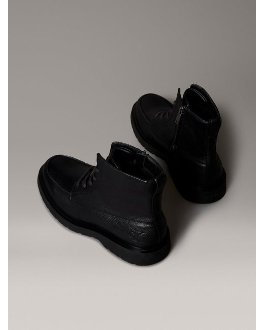 Calvin Klein Black Leather Apron Toe Lace-Up Zip Boots for men