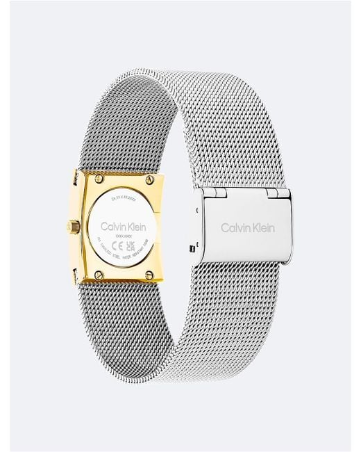 Calvin Klein White Geometric Dial Mesh Bracelet Watch