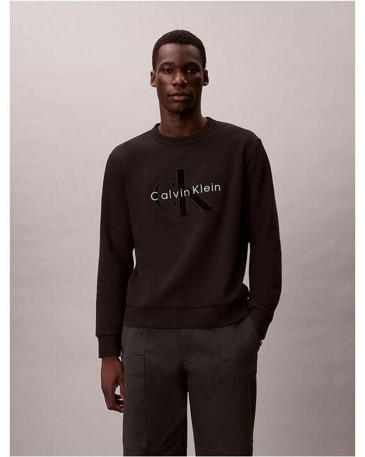 Calvin Klein Black Calvin Klein Fleece Velvet Monologo Graphic Relaxed Sweatshirt for men