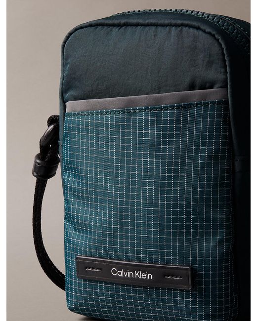 Calvin Klein Blue Striped Utility Zip Slim Reporter Bag for men