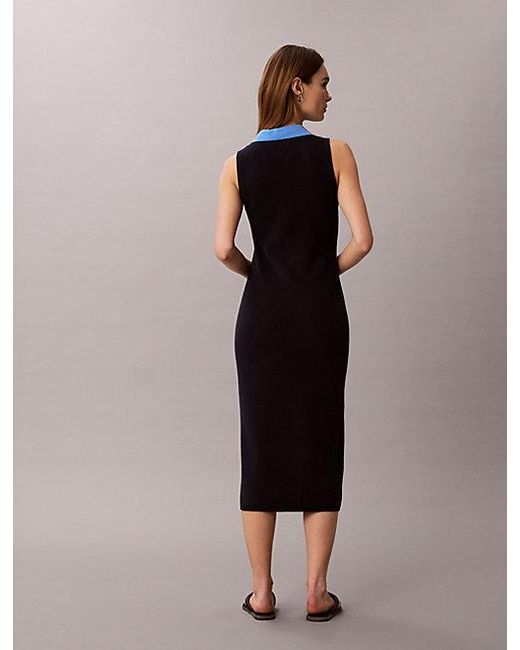 Calvin Klein Black Jeans Cotton Knit Sleeveless Polo Dress