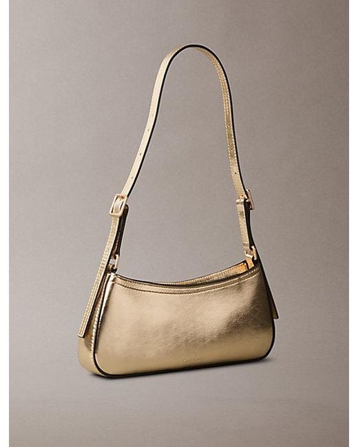 Calvin Klein Kleine Metallic Schoudertas Met Monogram in het Natural