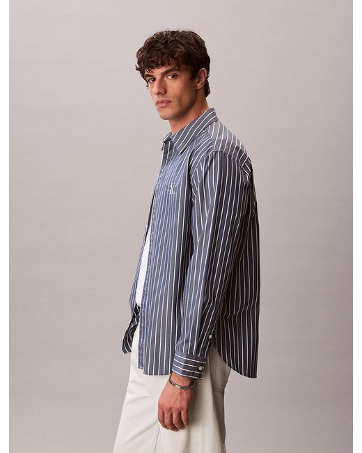 Calvin Klein Gray Relaxed Cotton Poplin Stripe Shirt for men