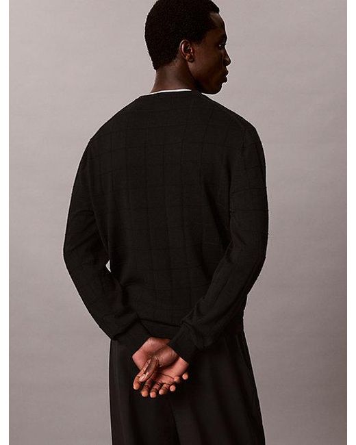Calvin Klein Black Merino Wool Grid Jumper for men