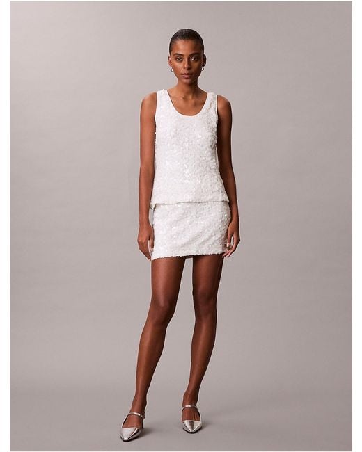 Calvin Klein White Jeans Sequin Mini Skirt