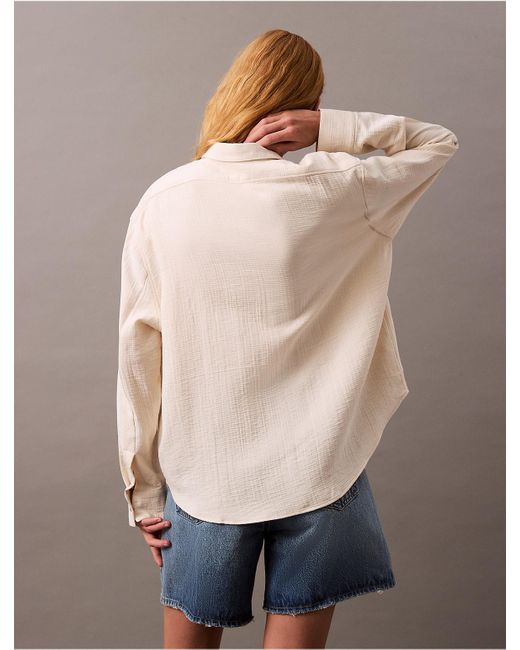 Calvin Klein Natural Double Gauze Roll Tab Button-Down Shirt