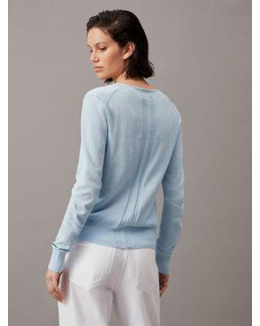 Calvin Klein Blue Schmaler Pullover aus Baumwoll-Seiden-Mix