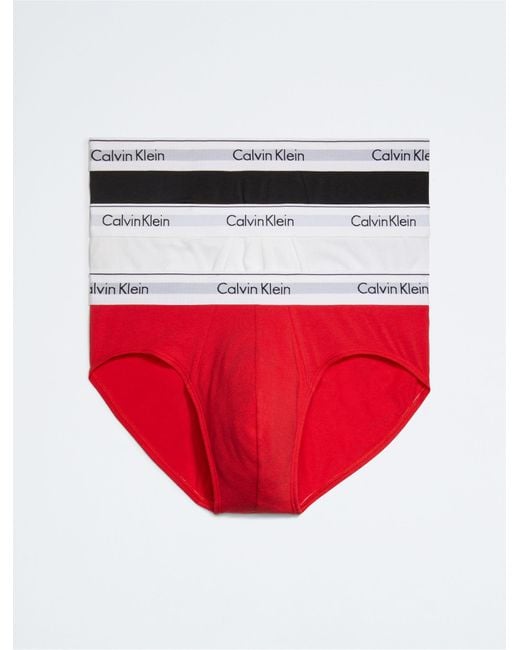 Calvin Klein Red Modern Cotton Stretch 3 Pack Hip Brief for men