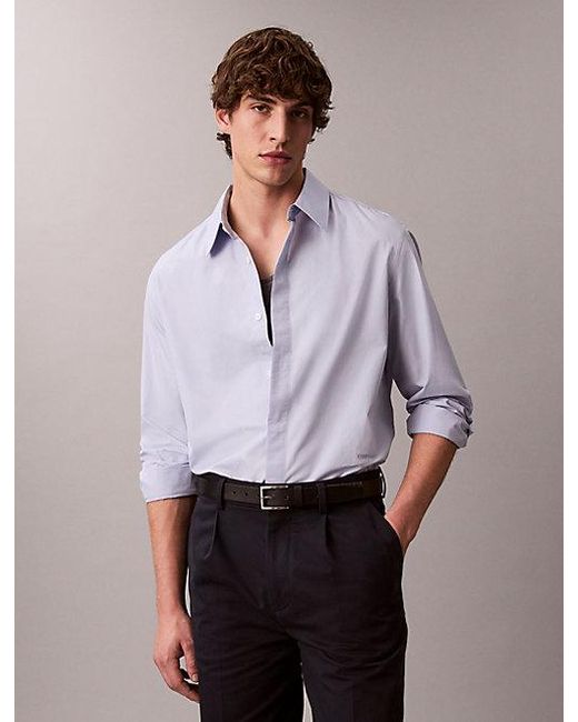 Calvin Klein Gray Relaxed Solid Button Up Shirt for men