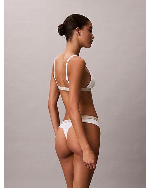 Calvin Klein White Thong Heritage Cotton Stretch