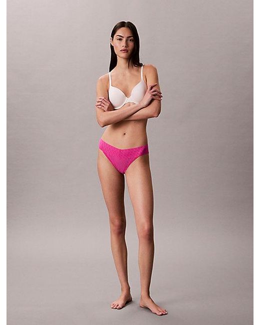 Calvin Klein Pink Low Rise Bikini Briefs Icon Logo Lace
