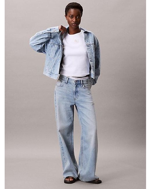 Calvin Klein Blue Jeans Monogram Logo Cropped Denim Jacket