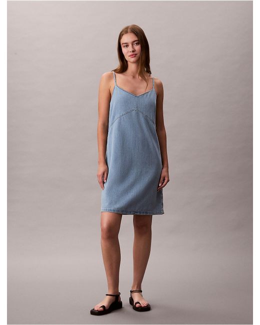 Calvin Klein Calvin Klein Denim Strappy Mini Dress in Blue | Lyst