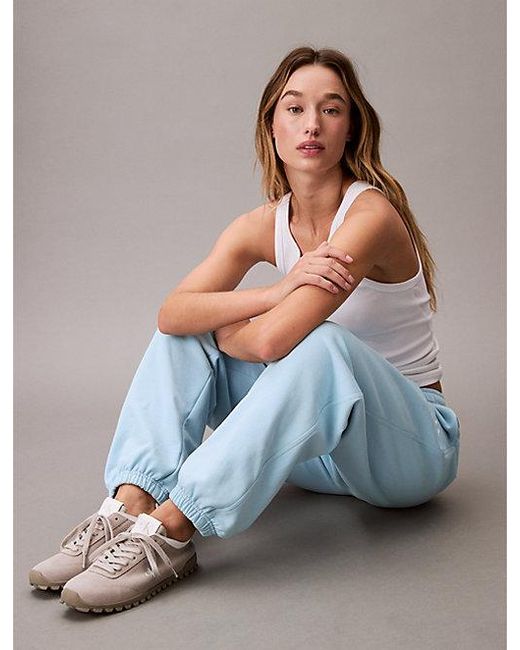 Calvin Klein Blue Cotton Terry Monogram Joggers