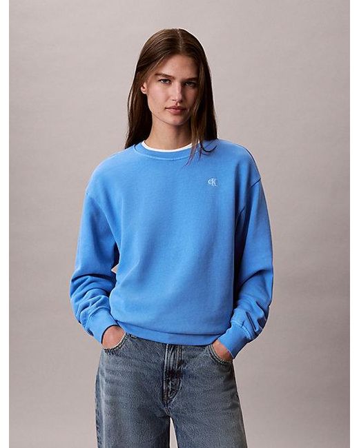 Calvin Klein Blue Jeans Relaxed Cotton Terry Monogram Sweatshirt