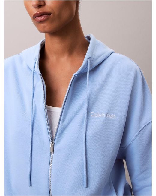 Calvin Klein Blue Cotton Terry Blend Zip Lounge Hoodie