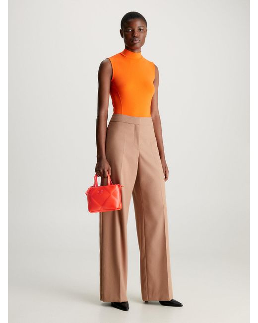 Calvin Klein Orange Mini Quilted Crossbody Tote Bag
