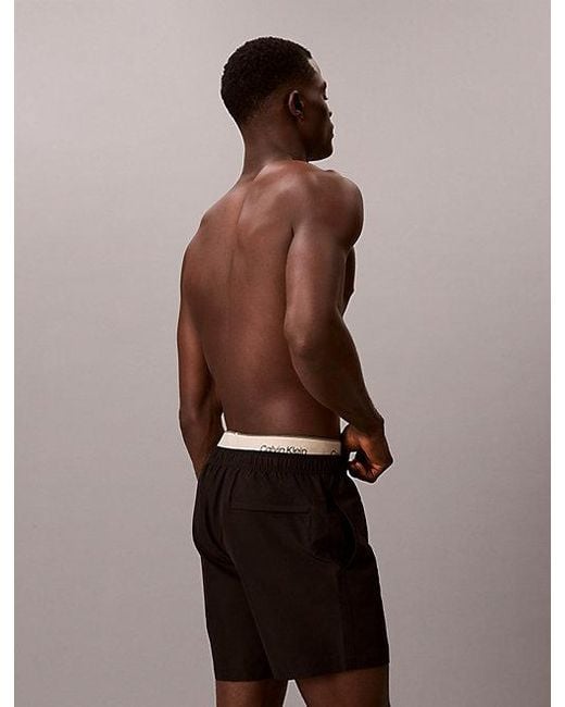 Calvin Klein Black Double Logo Waistband Swim Shorts for men