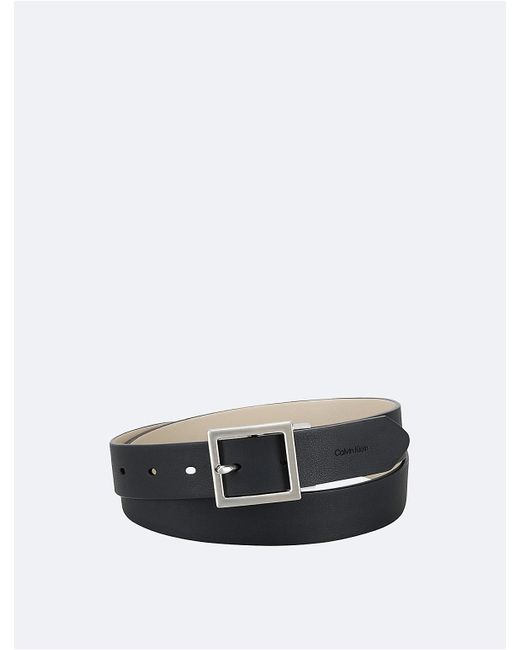 Calvin Klein White Reversible Center Bar Buckle Belt