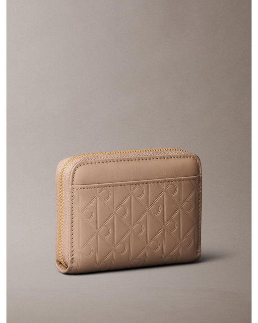 Calvin Klein Brown Embossed Emblem Logo Zip Wallet