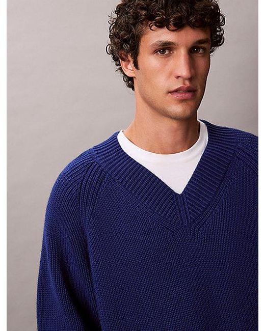 Calvin Klein Pullover Mit V-Ausschnitt Aus Wollgemisch in Blue für Herren