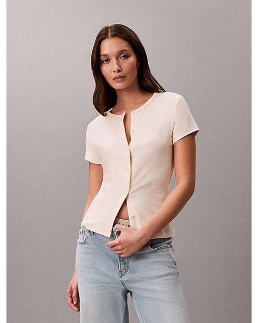 Calvin Klein Gray Jeans Slim Ribbed Button Front T-Shirt