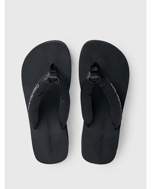 Calvin Klein Black Satin Platform Flip Flops