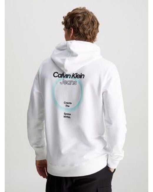 Sudadera de felpa con capucha y logo gráfico Calvin Klein de hombre de color White