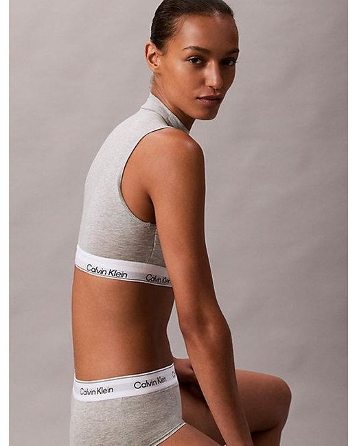 Calvin Klein Gray Lightly Lined Mockneck Bralette Icon Cotton Modal