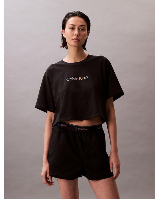 Calvin Klein Black Boxy Cropped Pyjama Top
