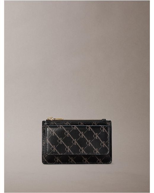 Calvin Klein Gray Coated Monogram Zip Flap Card Case