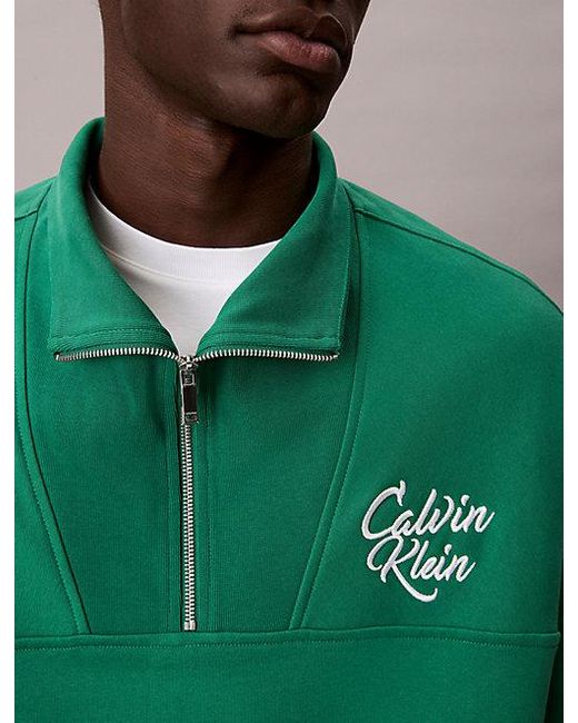 Calvin Klein Premium Fleece Relaxed Sweatshirt Met Kwart Ritssluiting in het Green voor heren