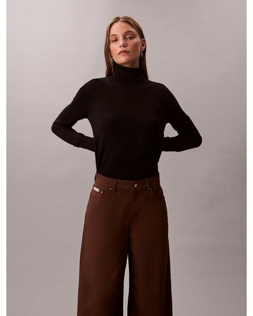 Calvin Klein Brown Super Wide Leg Twill Trousers