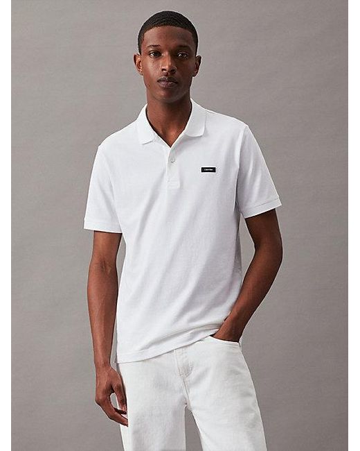 Calvin Klein White Slim Stretch Pique Polo Shirt for men