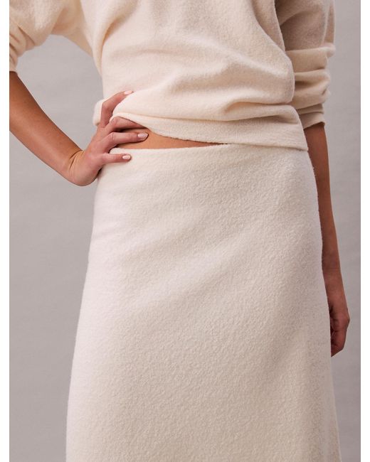 Calvin Klein Natural Boiled Wool Midi Skirt
