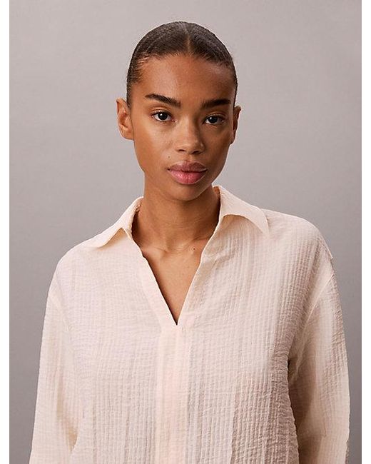 Calvin Klein Natural Viscose Blend Sheer Stripe Shirt
