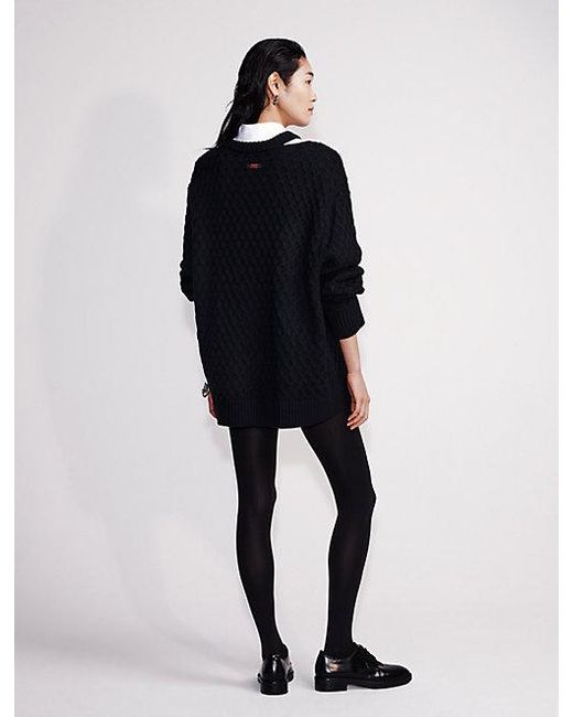 Calvin Klein Black Merino Wool Cable Knit Relaxed Jumper