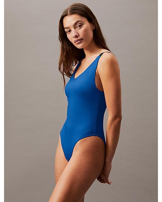 Calvin Klein Blue Low Back Swimsuit Intense Power