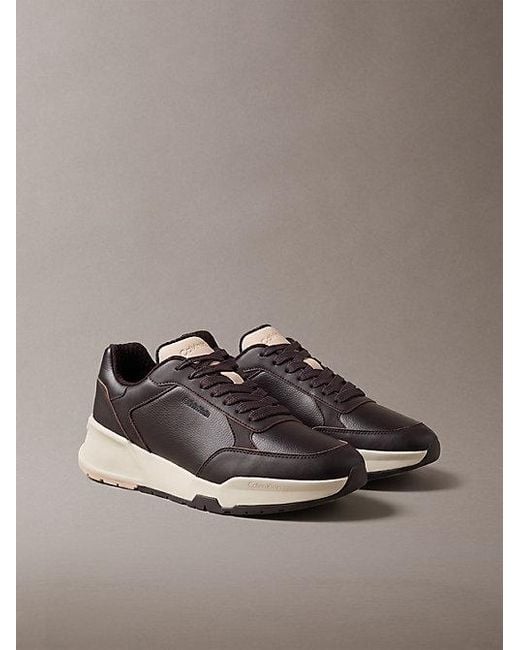 Calvin Klein Brown Leather Chunky Dad Trainers for men