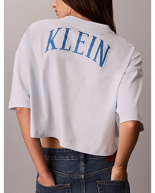 Calvin Klein Purple Jeans Cropped Varsity Logo T-Shirt