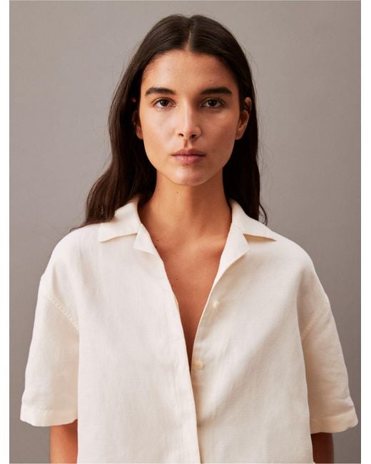 Calvin Klein Natural Linen Blend Camp Button-down Shirt