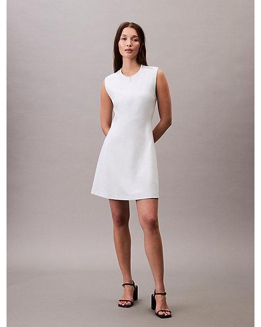 Calvin Klein White Jeans Viscose Blend Quarter Zip A Line Dress