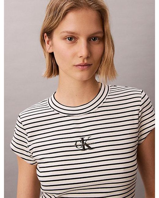 Calvin Klein Gray Jeans Slim Ribbed Stripe T-Shirt