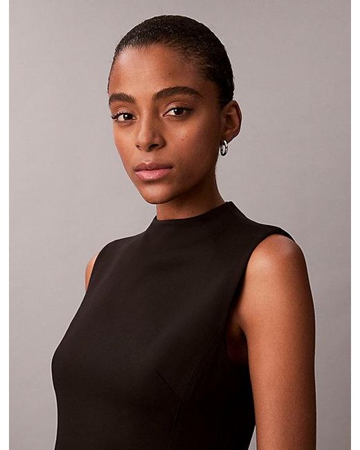 Calvin Klein Black Smooth Stretch Fit And Flare Sleeveless Dress