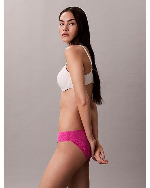 Calvin Klein Pink Low Rise Bikini Briefs Icon Logo Lace