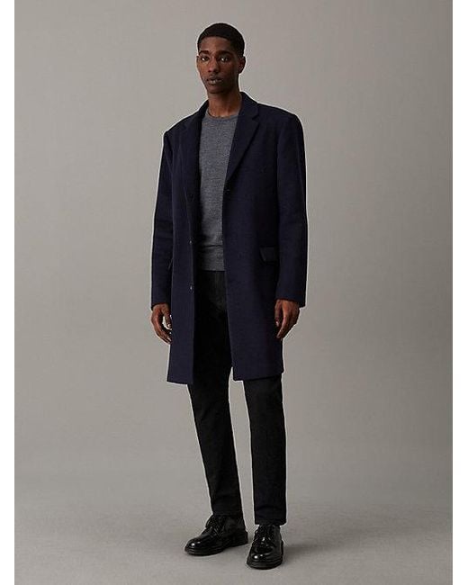 Calvin Klein Schmaler Mantel Aus Gebürsteter Wolle in Blue für Herren